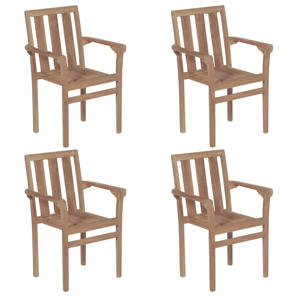 Stackable Outdoor Garden Chairs Set 4 Teak Wood for Patio Beige Cushions