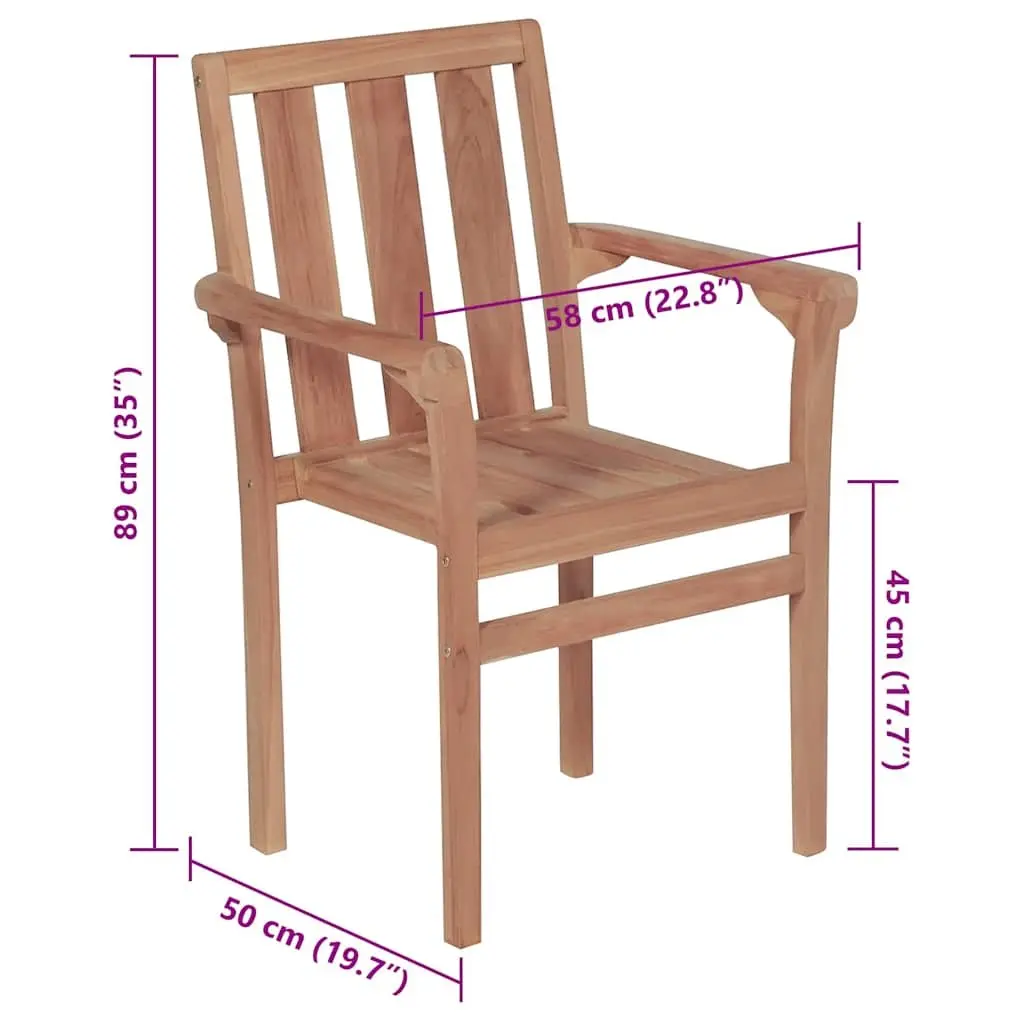 Stackable Outdoor Garden Chairs Set 4 Teak Wood for Patio Beige Cushions