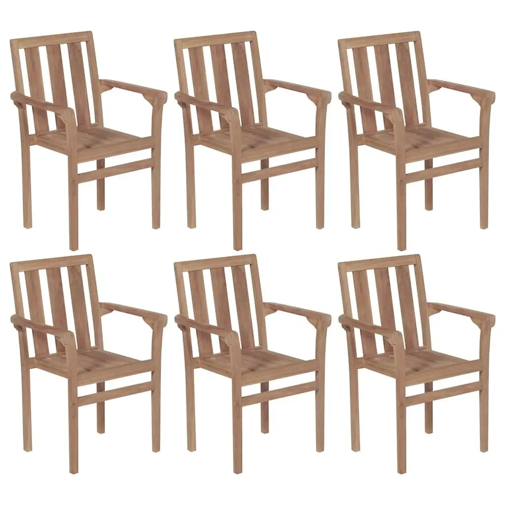 Outdoor Teak Wood Stackable Chairs Set with Grey Cushions