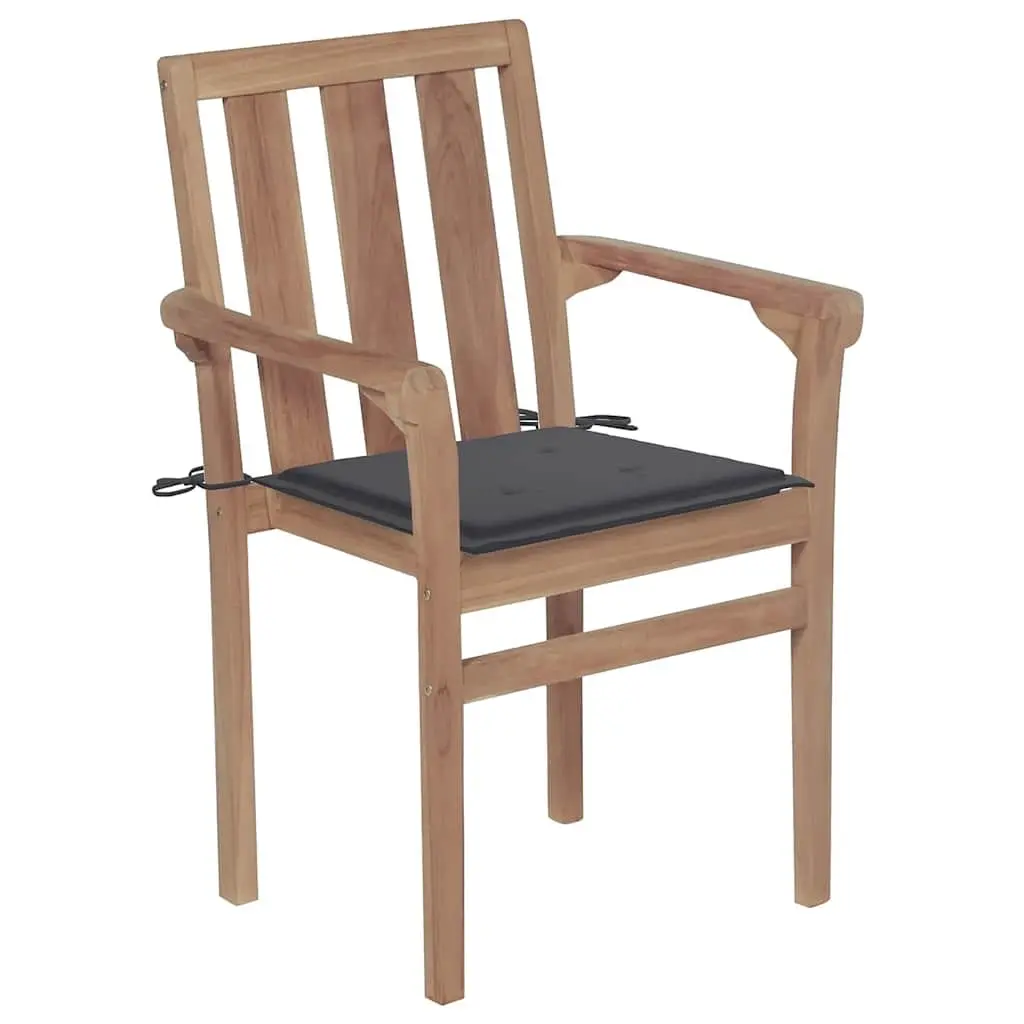8 Stackable Teak Wood Chairs with Cushions