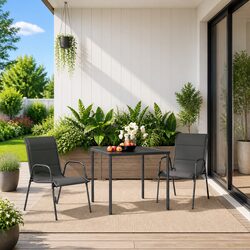 3 Piece Outdoor Dining Set: Steel Frame, Anthracite Color