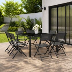 Outdoor Dining Set 9 Piece Steel Frame Table Chairs Grey Garden Furniture