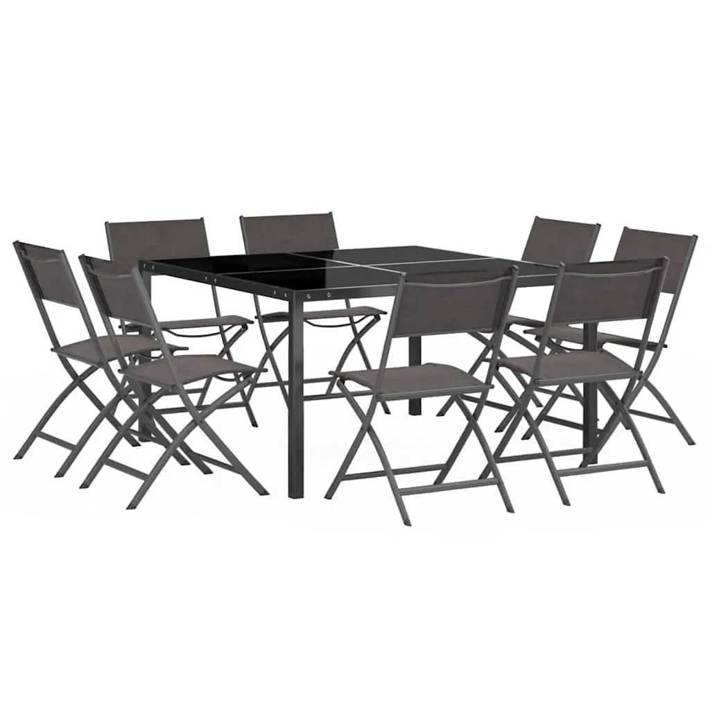 Outdoor Dining Set Garden Patio 9 Piece Steel Frame Table Chairs Grey