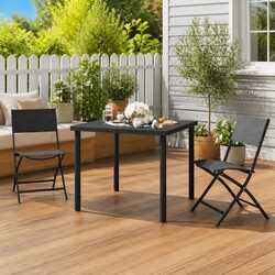 3 Piece Outdoor Dining Set Steel Frame Stackable Chairs Garden Furniture Black
