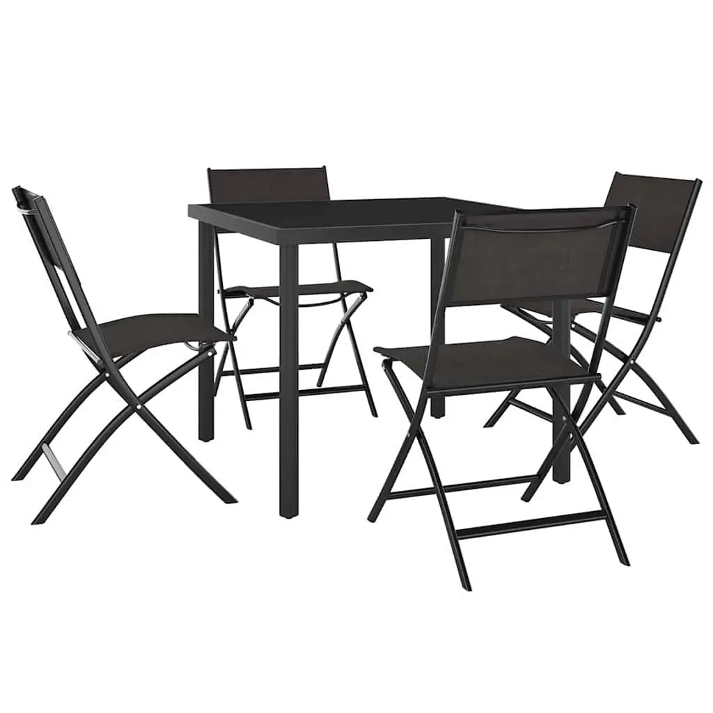 5 Piece Outdoor Dining Set Steel Frame Stackable Chairs Garden Furniture Black