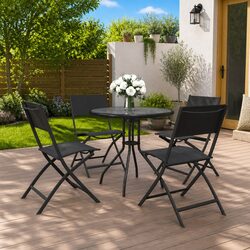 5 Piece Outdoor Dining Set: Steel Frame, Stackable Chairs