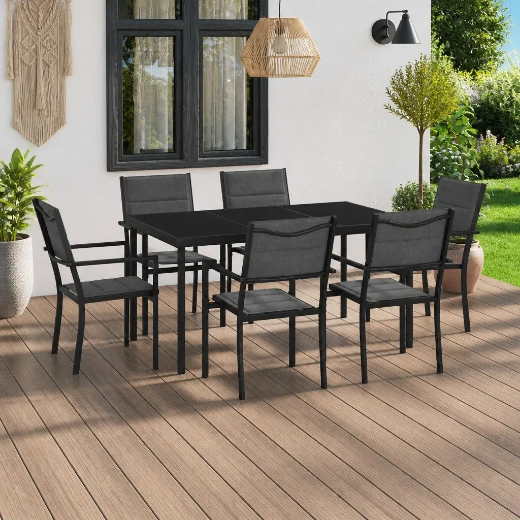 7 Piece Outdoor Dining Set Garden Use Steel Frame Anthracite