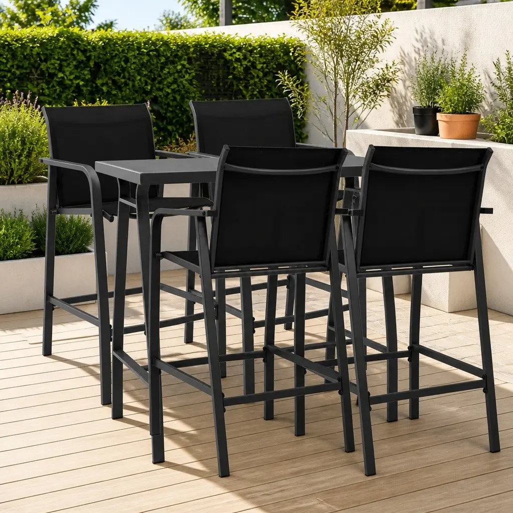 Garden Bar Set Outdoor Furniture 5 Piece Patio Dining Chairs Table Black