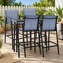 5-Piece Garden Bar Set: Steel Frame, Glass Table, Chairs