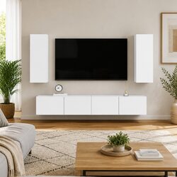 4 Piece TV Cabinet Set Specifications: White Wall Unit