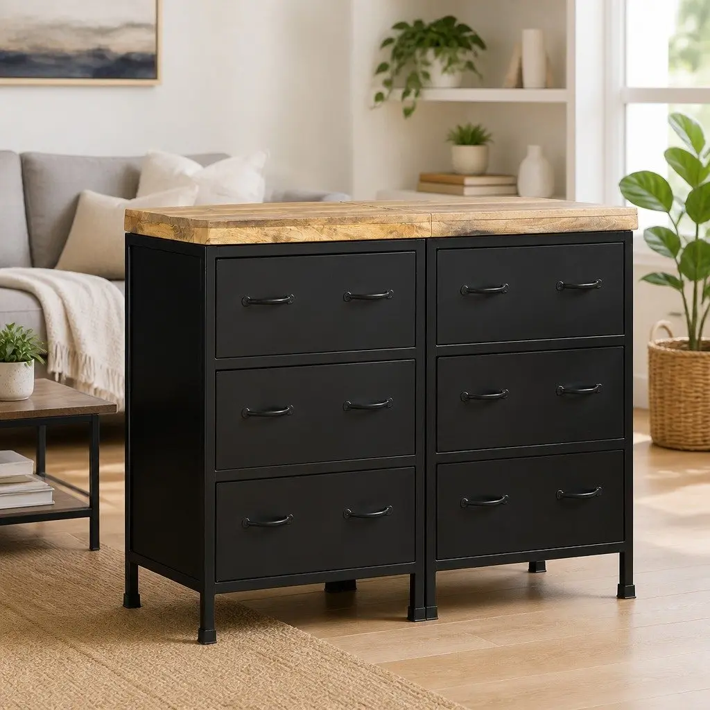 Brown Sideboard with 6 Storage Drawers
