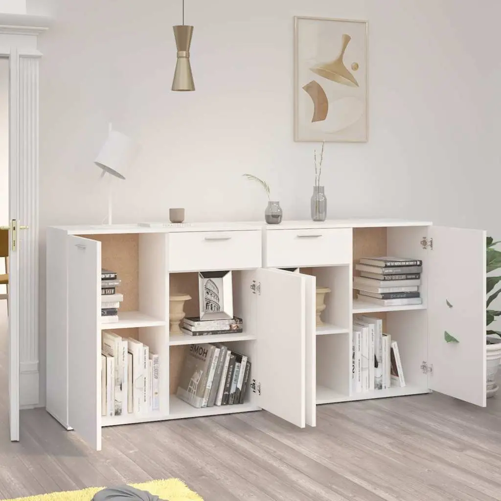 Sideboard White 160x36x75 cm Storage Cabinet Engineered Wood Buffet Modern