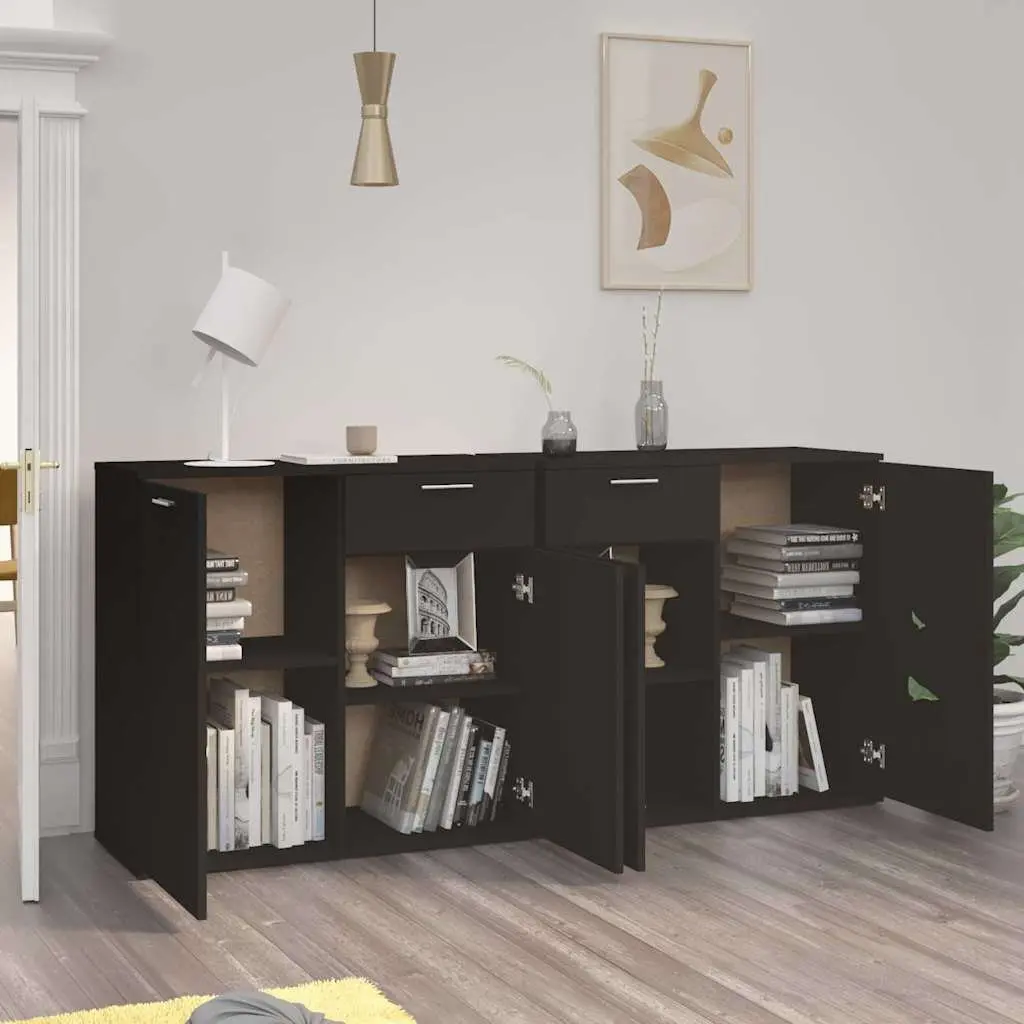 Sideboard Buffet Cabinet Black Living Room Dining Area 160x36x75 cm 4 Door 2 Drawer Storage Unit