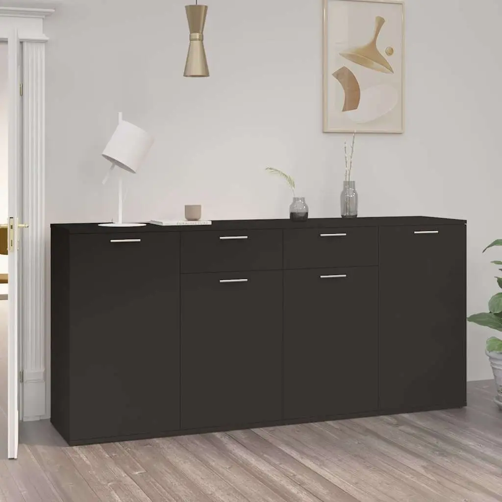 Sideboard Buffet Cabinet Black Living Room Dining Area 160x36x75 cm 4 Door 2 Drawer Storage Unit