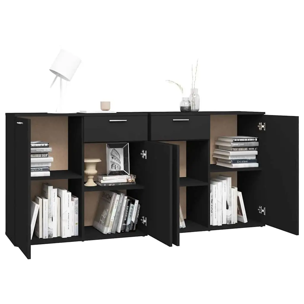 Sideboard Buffet Cabinet Black Living Room Dining Area 160x36x75 cm 4 Door 2 Drawer Storage Unit