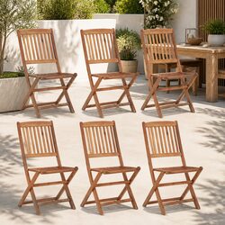 Set of 6 Durable Folding Outdoor Chairs in Solid Acacia Wood