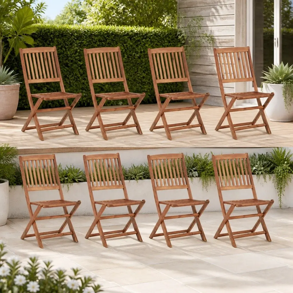 Folding Chairs Outdoor Garden Patio Set 8 Piece Solid Acacia Wood