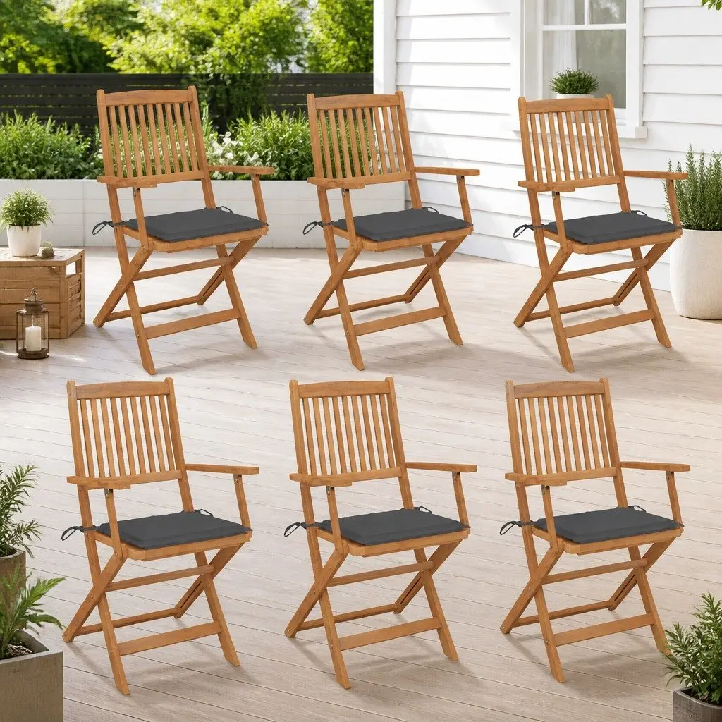 Folding Garden Chairs Set 6 Piece Outdoor Seating Solid Acacia Wood