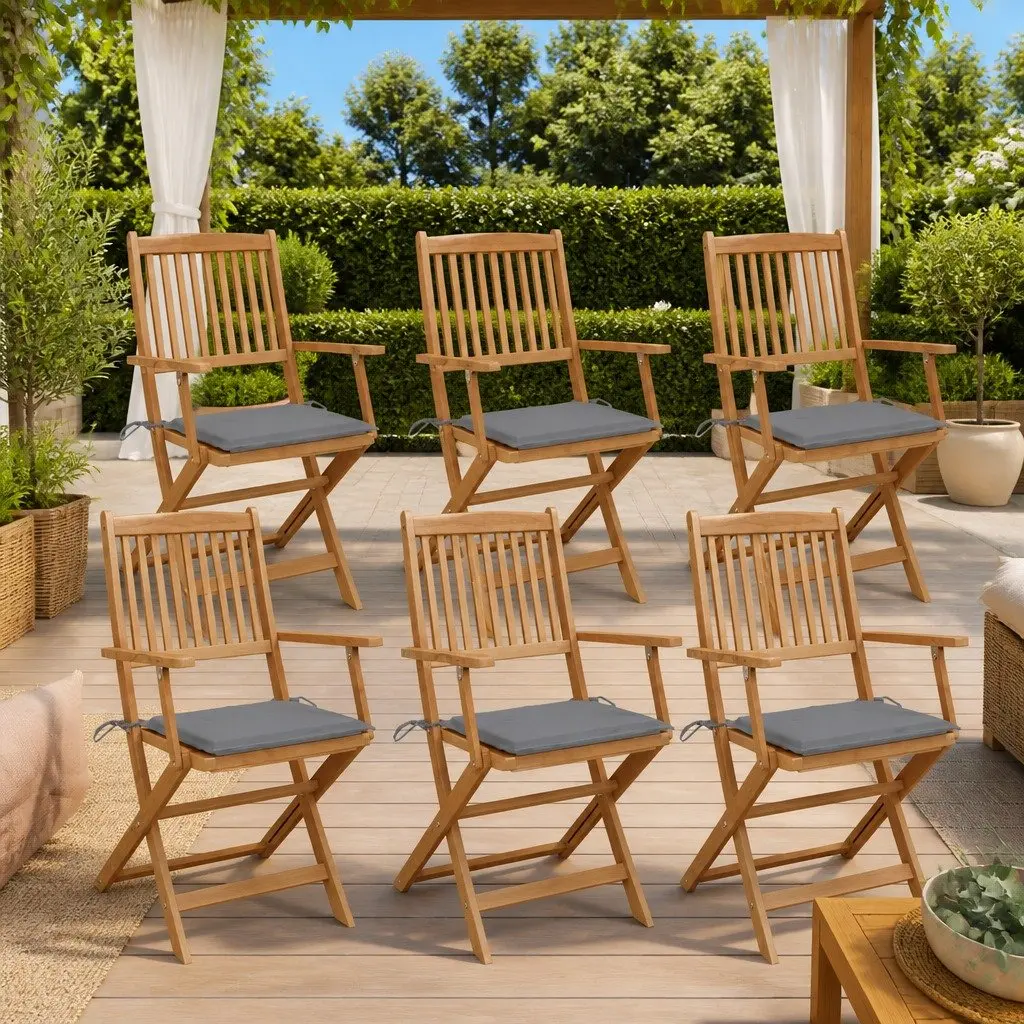 Folding Garden Chairs Outdoor Patio Seating Grey 6 Piece