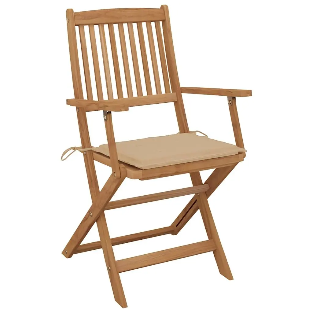 Folding Garden Chairs Set of 8 for Outdoor Use Acacia Wood with Cushions