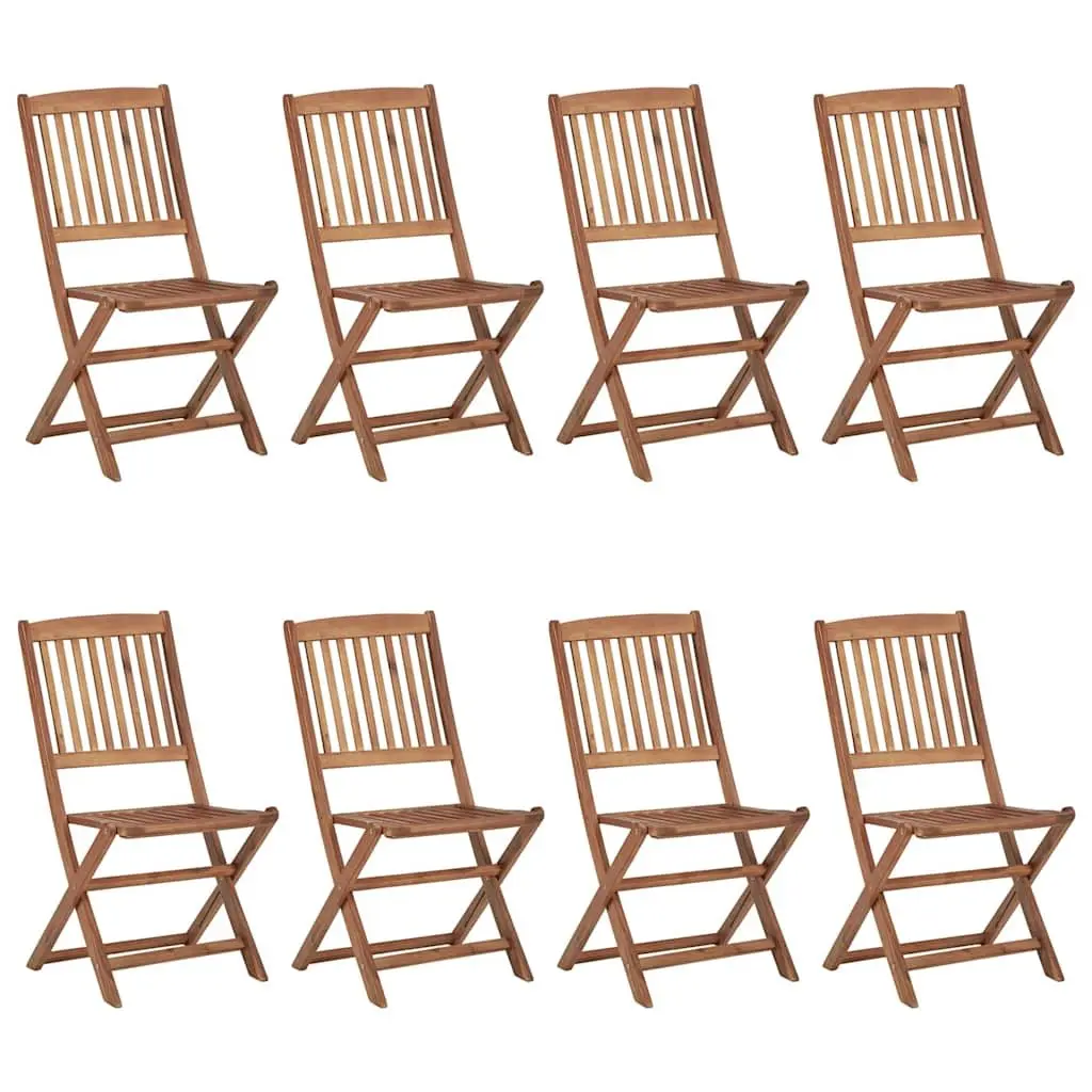 8 Piece Folding Chairs Solid Acacia Wood Anthracite Cushions Outdoor Patio Seating
