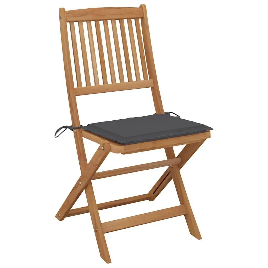 8 Piece Folding Chairs Solid Acacia Wood Anthracite Cushions Outdoor Patio Seating