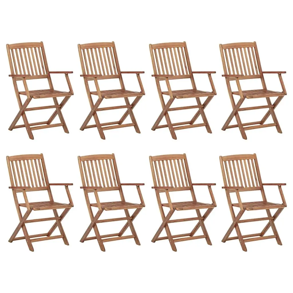 Folding Dining Chairs Set 8 Pieces Outdoor Garden Patio Acacia Wood with Cushions