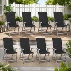 8-Piece Outdoor Reclining Chair Set with Acacia Wood Frame