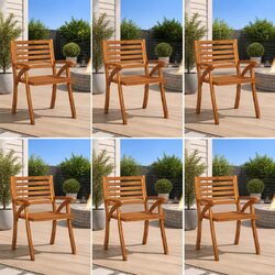 Outdoor Garden Chairs Set: 6 Solid Acacia Wood Seats
