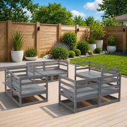 Garden Lounge Set 8 Piece Grey Solid Pinewood Outdoor Furniture Modular Patio