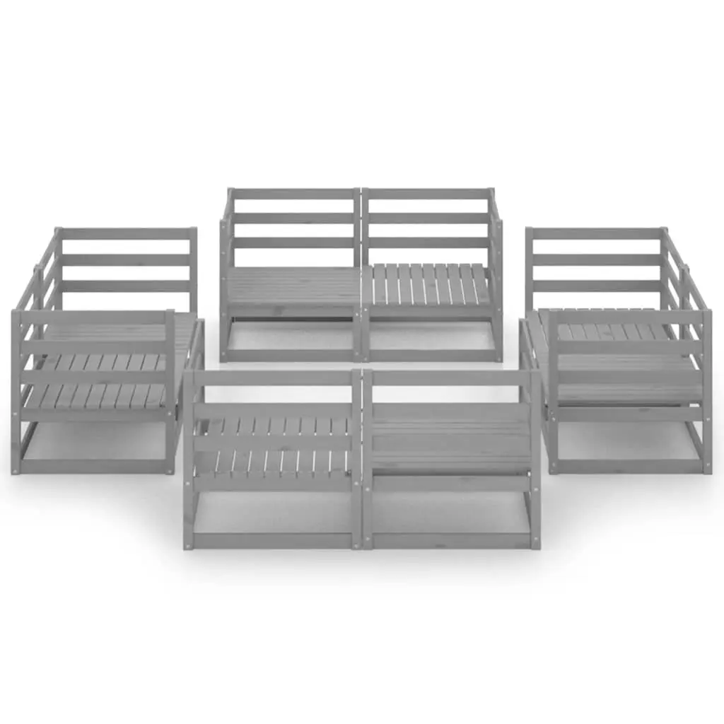 Garden Lounge Set 8 Piece Grey Solid Pinewood Outdoor Furniture Modular Patio