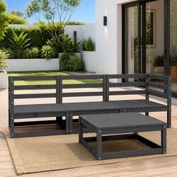 4-Piece Garden Lounge Set: Grey Solid Pinewood Construction