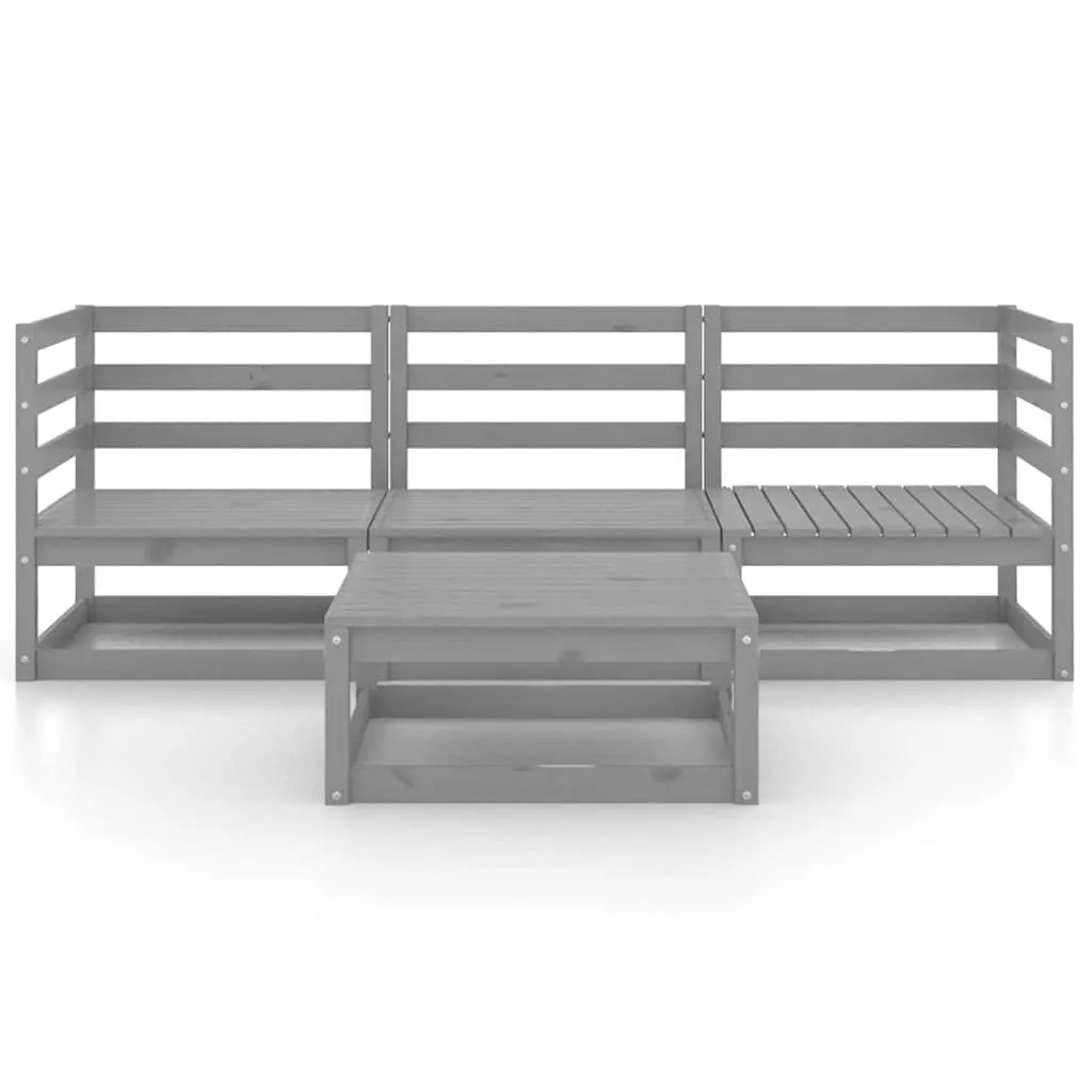 Garden Lounge Set 4 Piece Grey Outdoor Furniture Solid Pinewood Modular