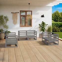 6 Piece Grey Solid Pinewood Modular Lounge Set