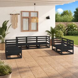 7 Piece Outdoor Lounge Set Made from Solid Black Pinewood