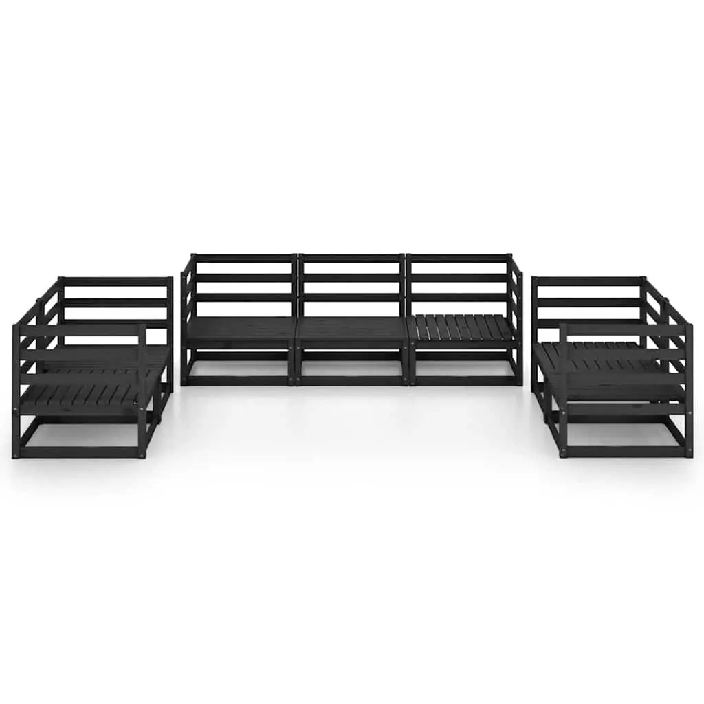 7 Piece Outdoor Lounge Set Made from Solid Black Pinewood