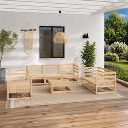 8 Piece Garden Lounge Set: Solid Pinewood and Modular Design