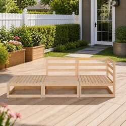 3 Piece Garden Lounge Set Solid Pinewood Brown Outdoor Furniture Patio Relax