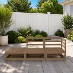 Garden Lounge Set 3 Piece Outdoor Furniture Brown Wood Patio Relaxing Seating