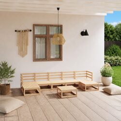 8 Piece Garden Lounge Set Modular Outdoor Furniture Brown Pinewood Sectional