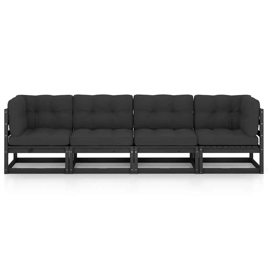 4-Seater Garden Sofa with Cushions Outdoor Patio Couch Pine Wood Backyard Seat