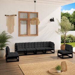 Garden Lounge Set 6 Piece Outdoor Furniture Black with Cushions Modular