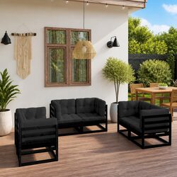 Garden Lounge Set 6 Piece Outdoor Furniture with Cushions Pinewood Black
