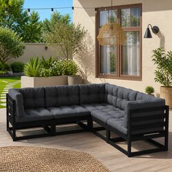 Garden Lounge Set 5 Piece Outdoor Furniture with Cushions Black Solid Wood