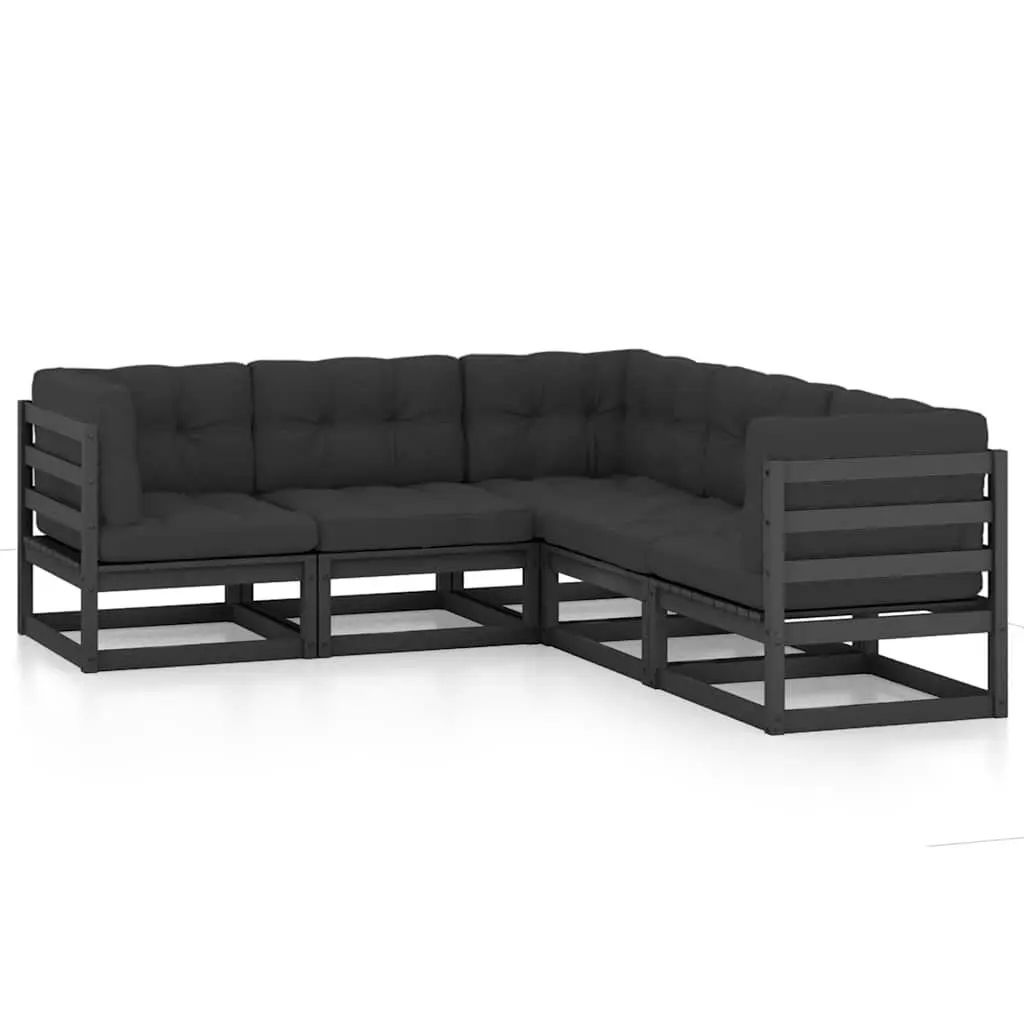 Garden Lounge Set Outdoor Furniture 5 Piece Black Solid Pinewood