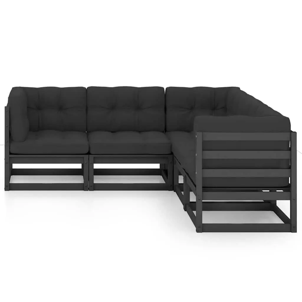 Garden Lounge Set Outdoor Furniture 5 Piece Black Solid Pinewood