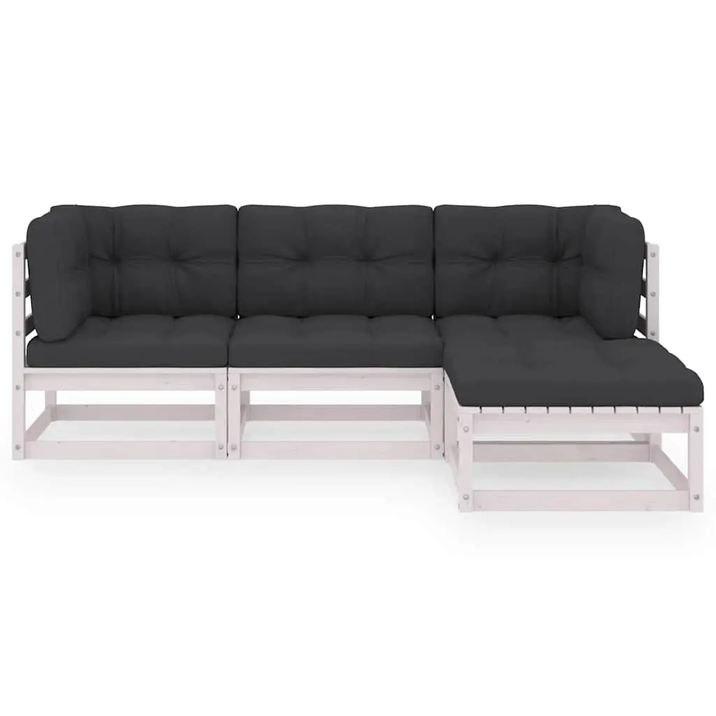 Garden Lounge Set 4 Piece Outdoor Furniture White Cushions Modular Relaxation