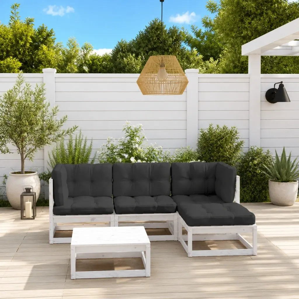 Garden Lounge Set 5 Piece Outdoor Furniture with Cushions White Pinewood