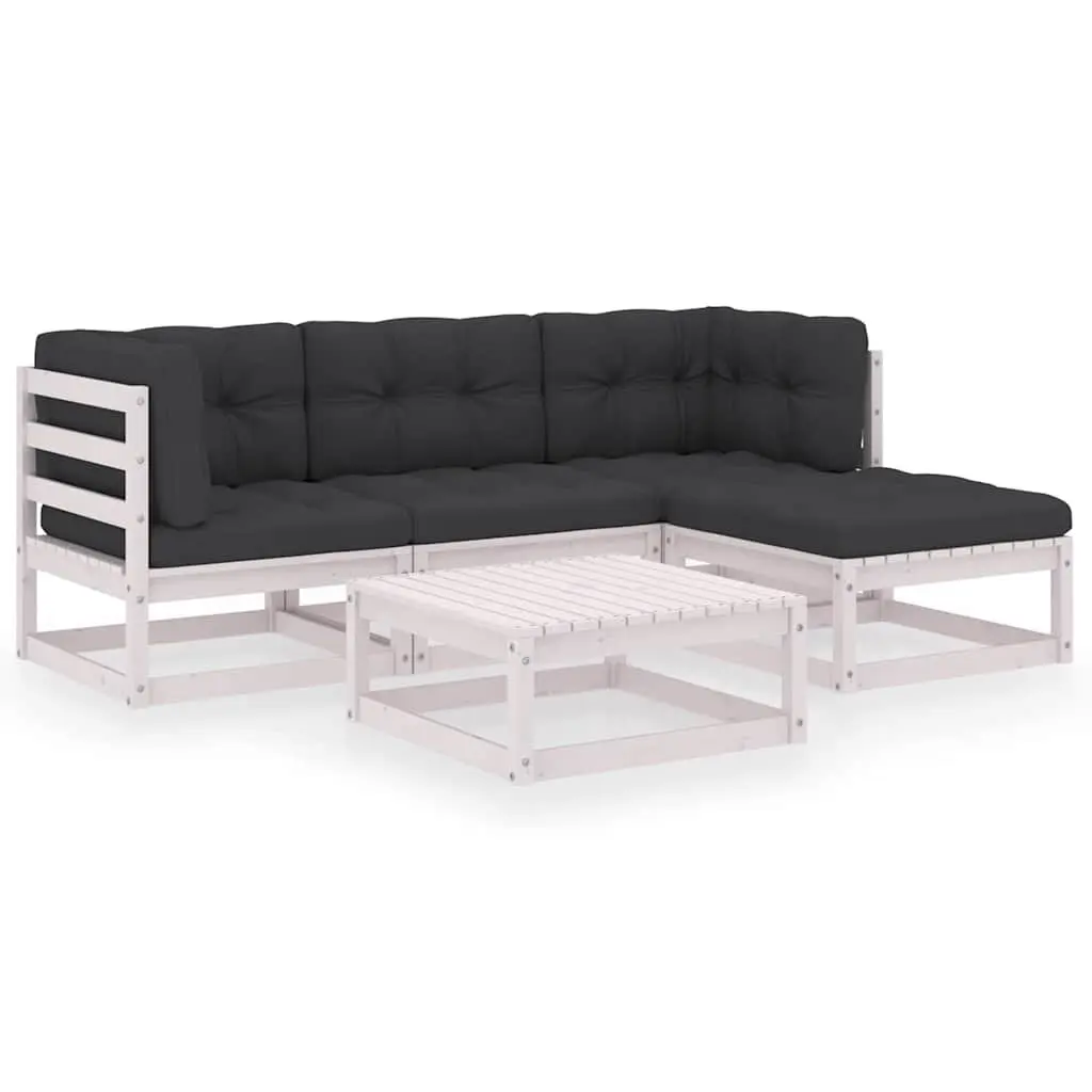 Garden Lounge Set 5 Piece Outdoor Furniture with Cushions White Pinewood