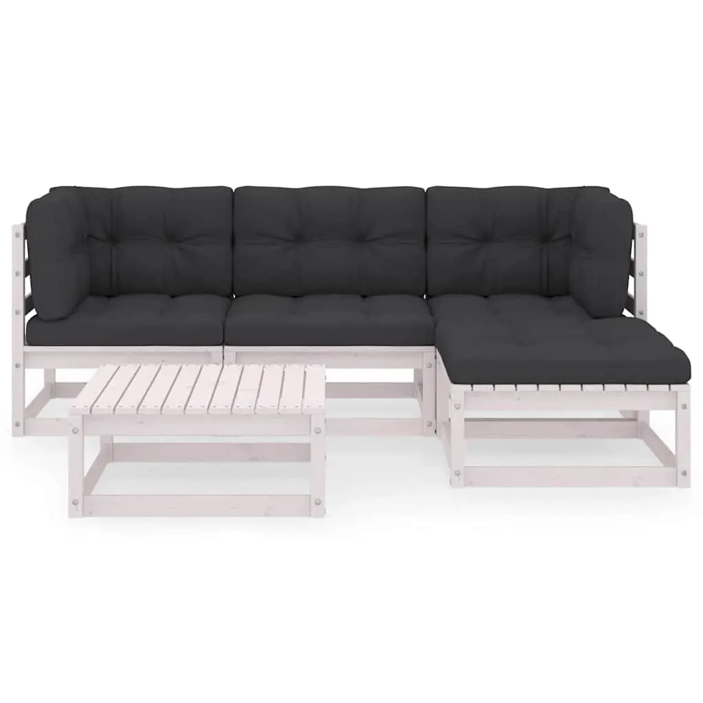 Garden Lounge Set 5 Piece Outdoor Furniture with Cushions White Pinewood